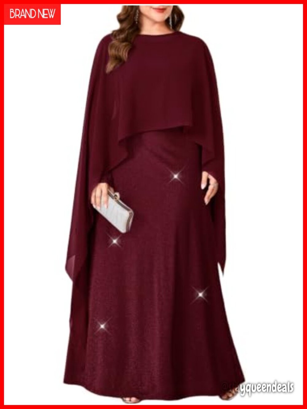 Plus Size Sparkly Formal Maxi Dress with Chiffon Cape